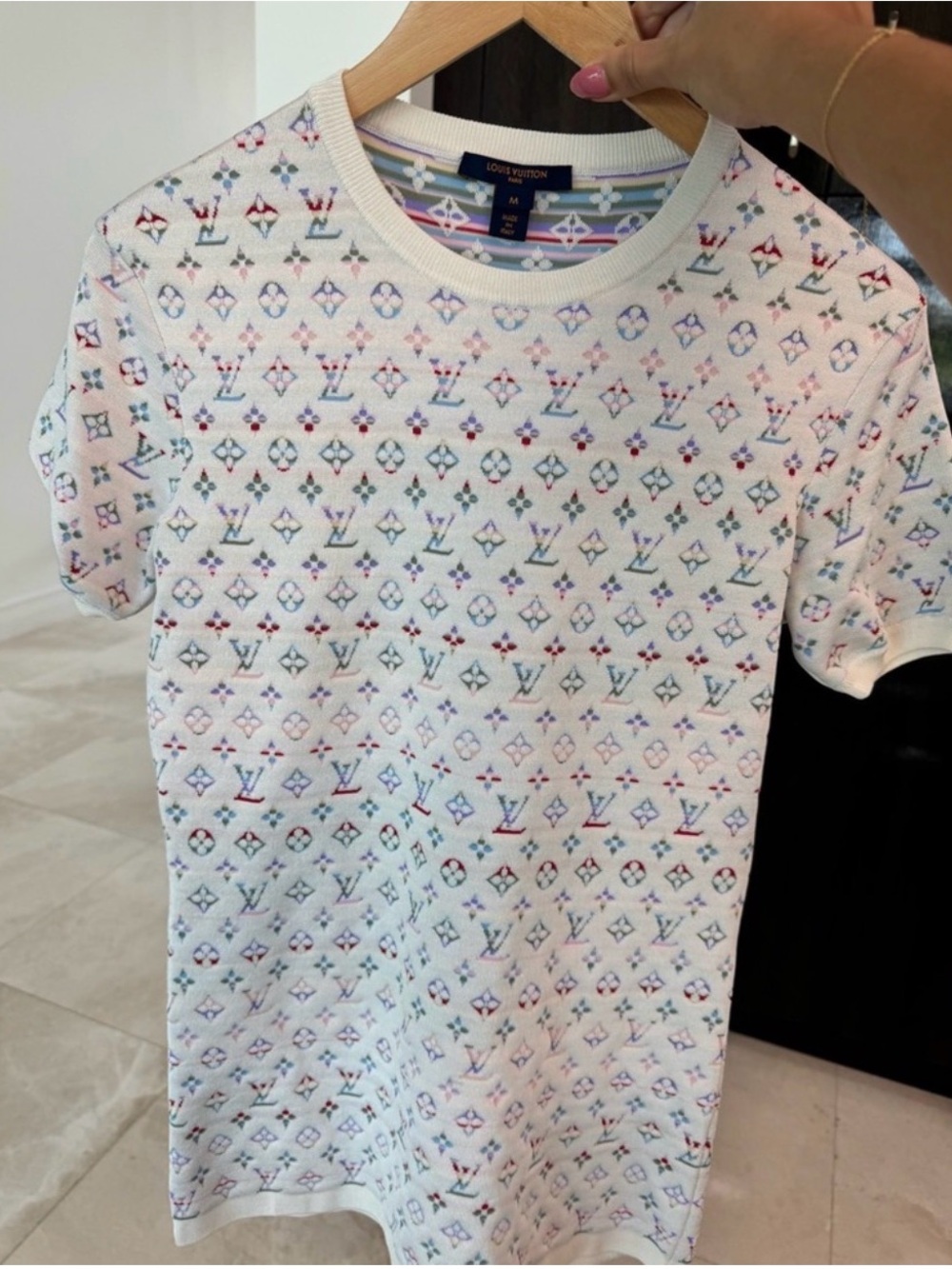 Louis Vuitton Cream Multicolor Monogram Knit Tee